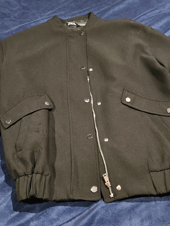Zara Black Oversized Bomber Jacket with Snap Buttons - Picture 2 of 10